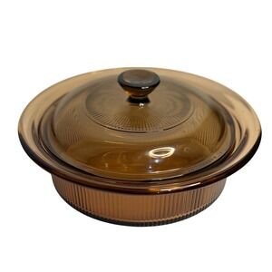 VTG Corning Vision Casserole Dish Amber Glass V-30-B 24oz Pyrex Lid 750ml USA